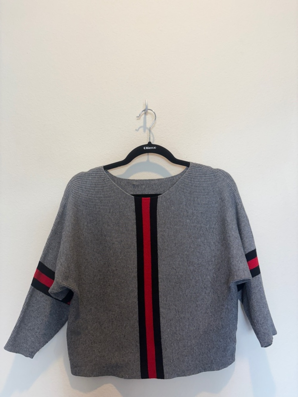 Gray Gucci Sweater with Red and Black Stripes rounded neckline NWOT
